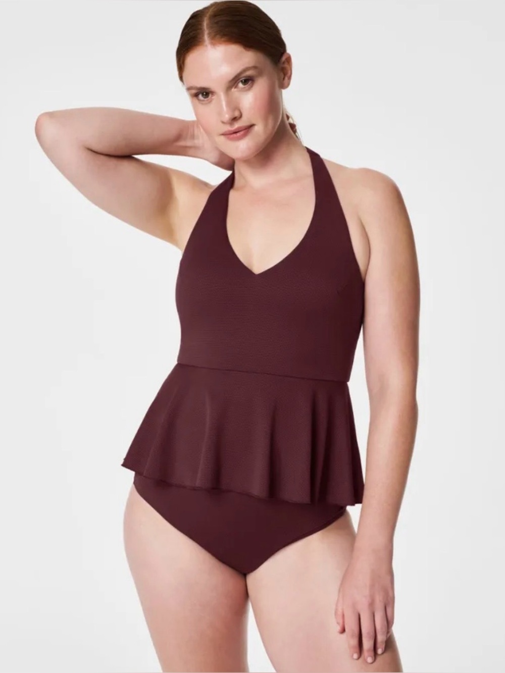 SPANX Pique Full Bust Halter Tankini Swim Top Mulberry S L 1XL